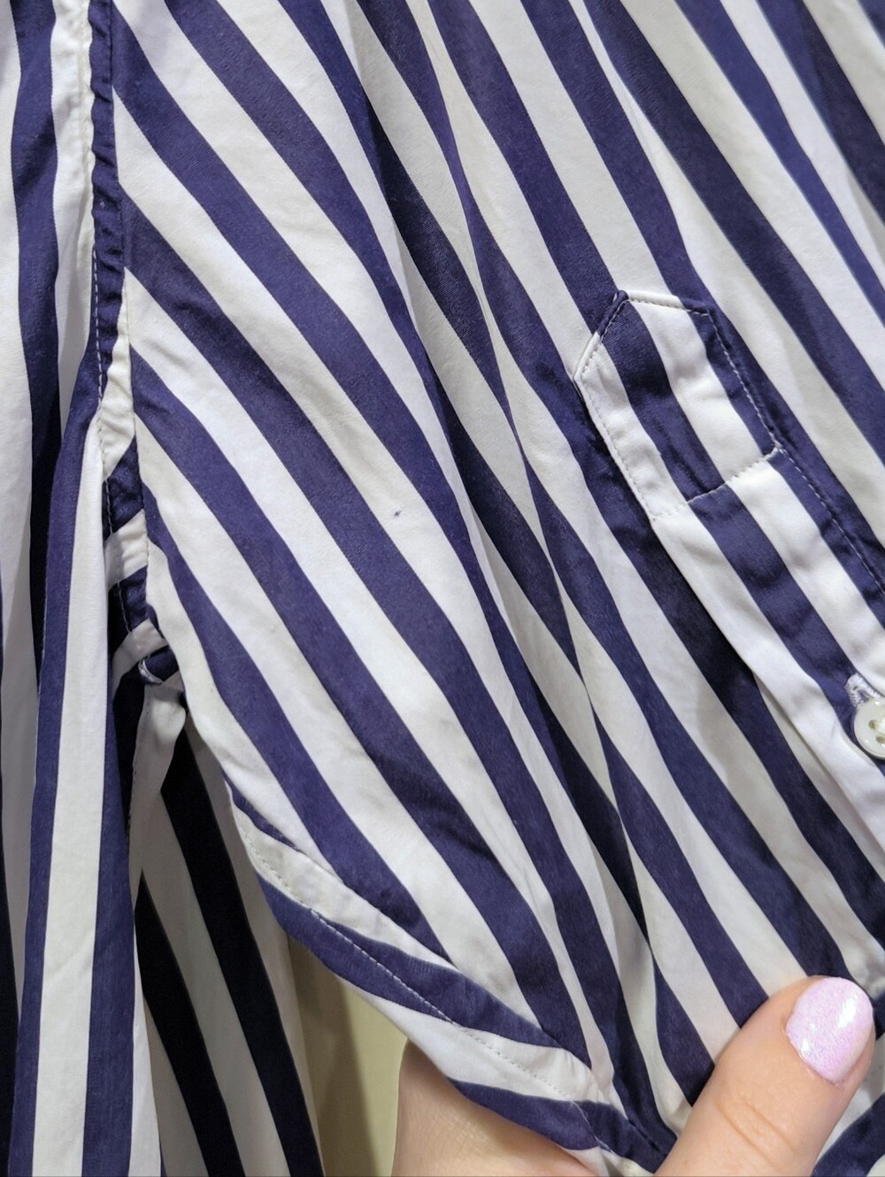 Ann Mashburn Elbow Sleeved Frill Dress in Navy Bengal Stripe - Picture 11 of 15